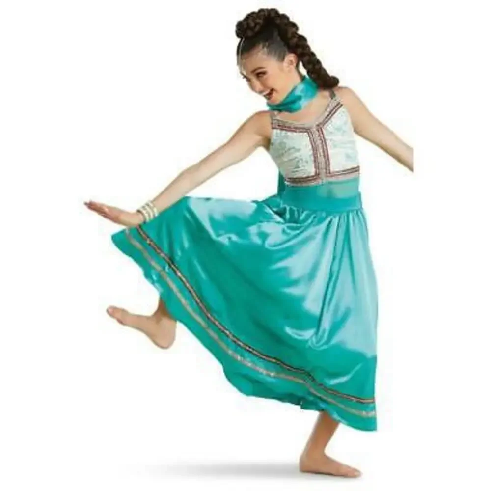 Pre-Owned Dance Costume Weissman 11236 Intermediate Child Teal Jazz